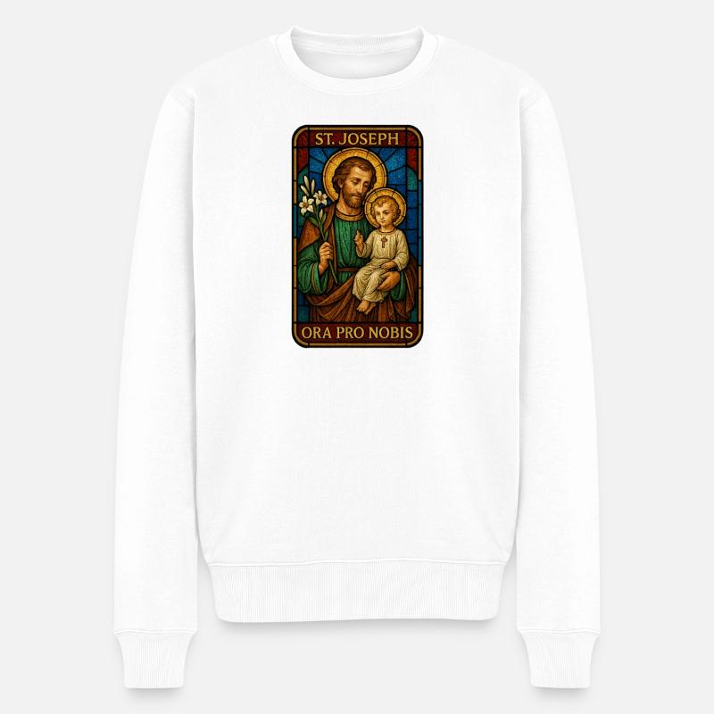 St Josef Ikon: Vater mit Kind - Männer Premium Bio Pullover - Weiß
