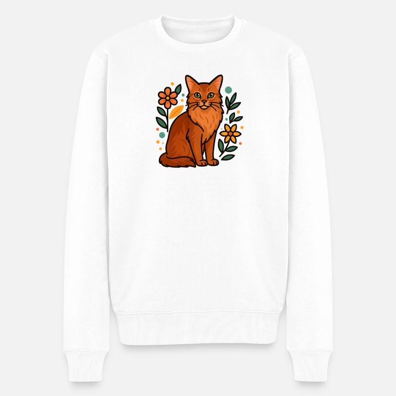 Chat somalien et fleurs - Pull Premium bio Homme - blanc