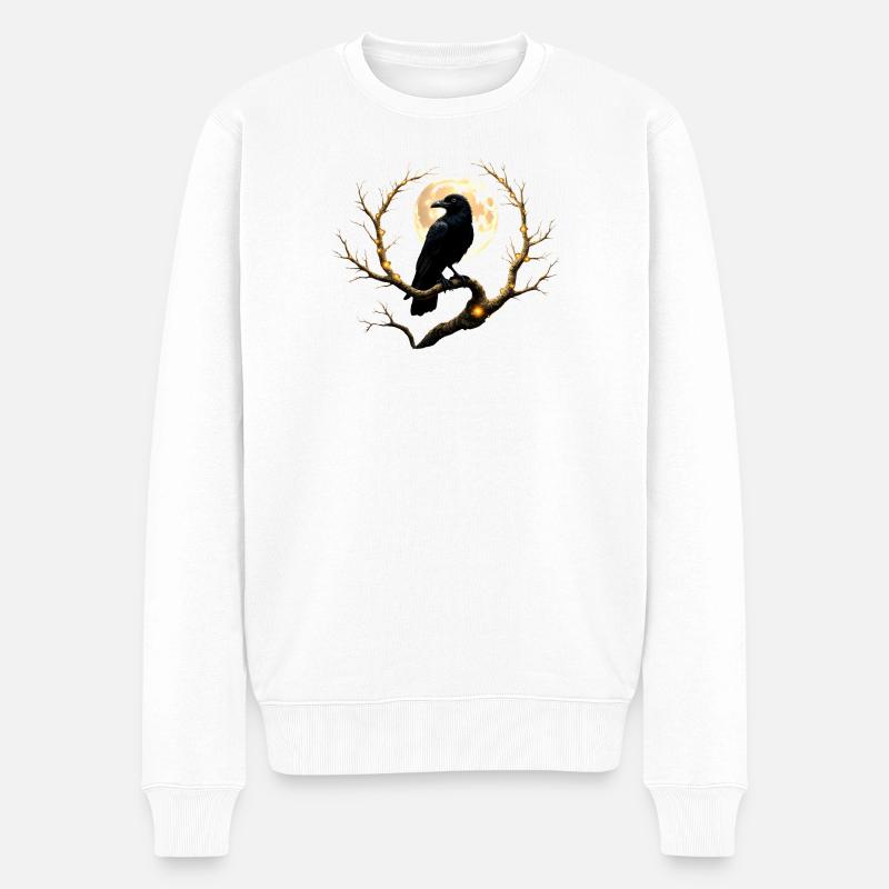 Nachtkrähe bei Vollmond - Männer Premium Bio Pullover - Weiß