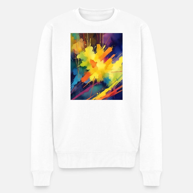 Farbexplosion Abstrakt - Männer Premium Bio Pullover - Weiß