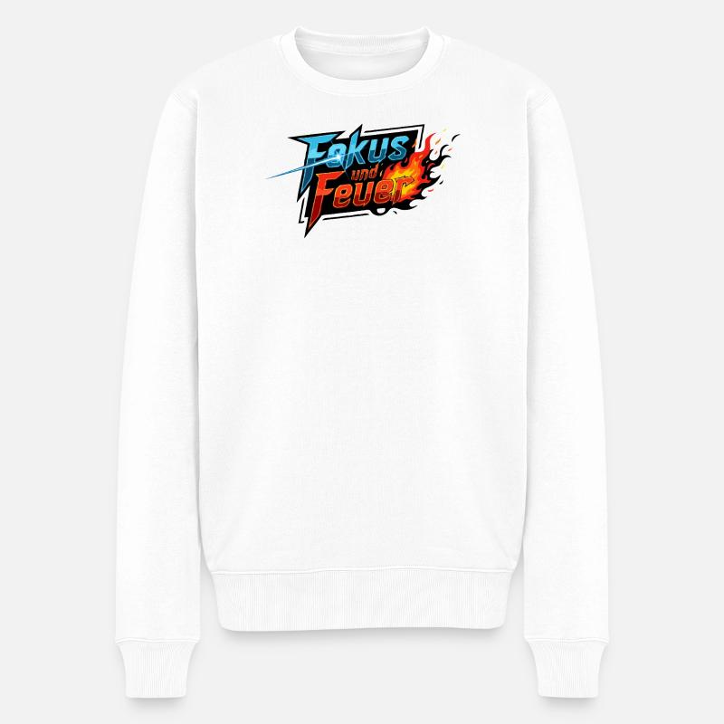 Fokus und Feuer: Flammenschwert - Männer Premium Bio Pullover - Weiß