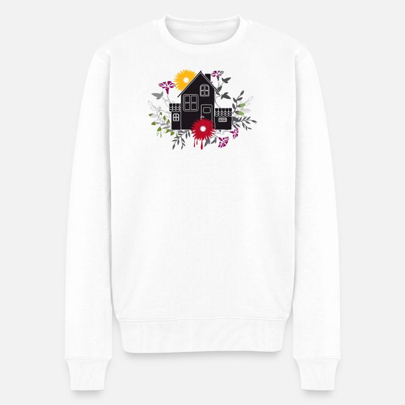 Modernes Haus mit Blumen – Stilvolles Design - Männer Premium Bio Pullover - Weiß