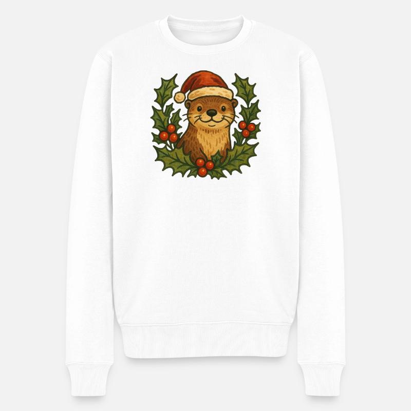 Santa Otter unter Stechpalmen - Männer Premium Bio Pullover - Weiß