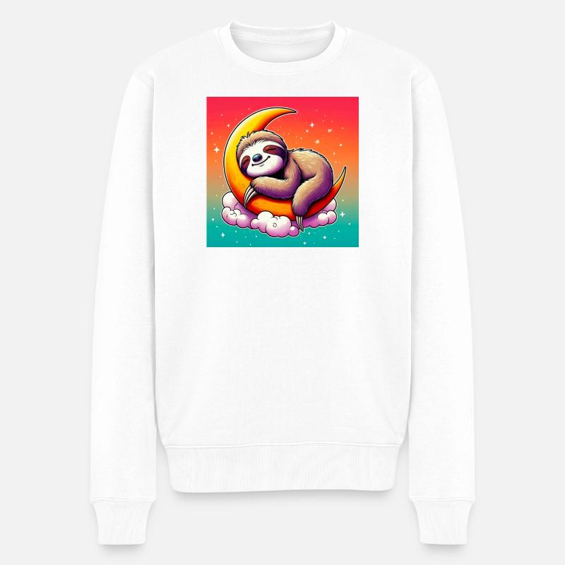 Faultier schläft auf dem Mond - Männer Premium Bio Pullover - Weiß