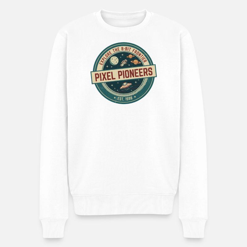 Pixel Pioneers Badge - Männer Premium Bio Pullover - Weiß