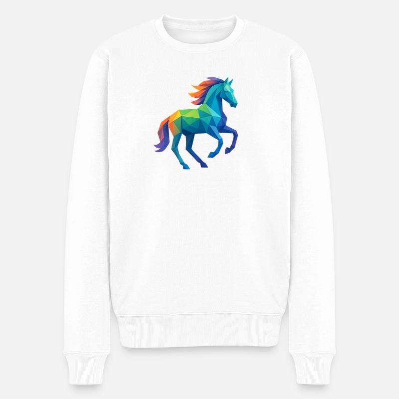 Buntes Low-Poly Pferd - Reiten - Männer Premium Bio Pullover - Weiß