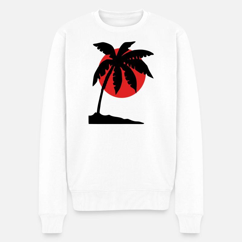 Coucher de soleil sur les palmiers – Silhouette tropicale - Pull Premium bio Homme - blanc