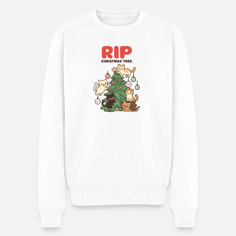 RIP Weihnachtskatzen Baum, Liebe Kätzchen - Männer Premium Bio Pullover - Weiß