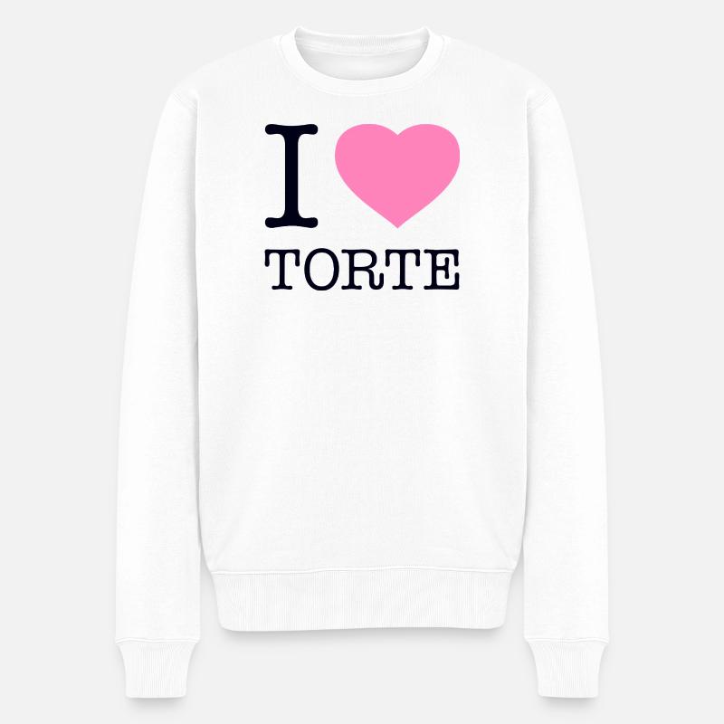 I love Torte - Männer Premium Bio Pullover - Weiß