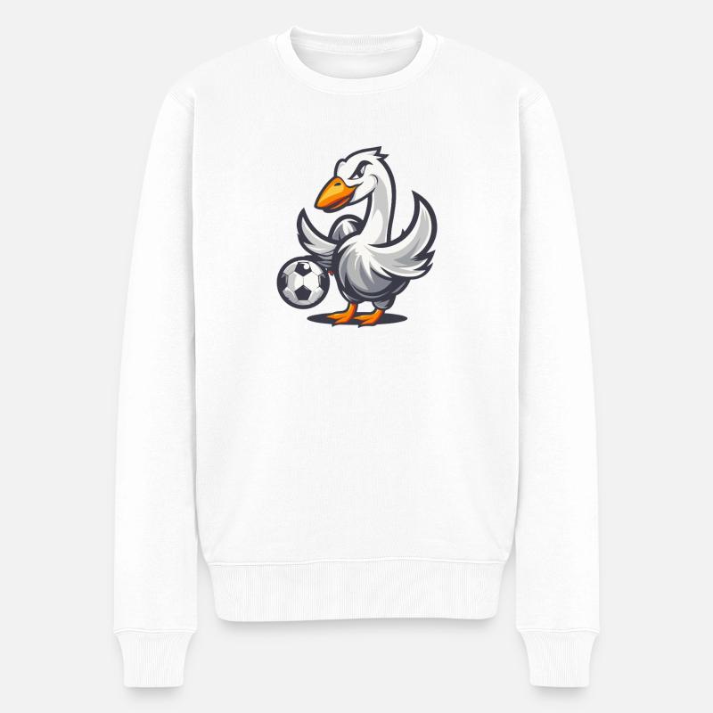 Ente mit Fußball Cartoon - Männer Premium Bio Pullover - Weiß