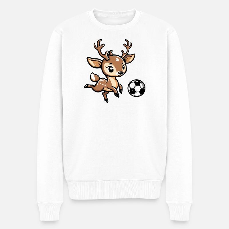 Cartoon Reh Fußball - Männer Premium Bio Pullover - Weiß