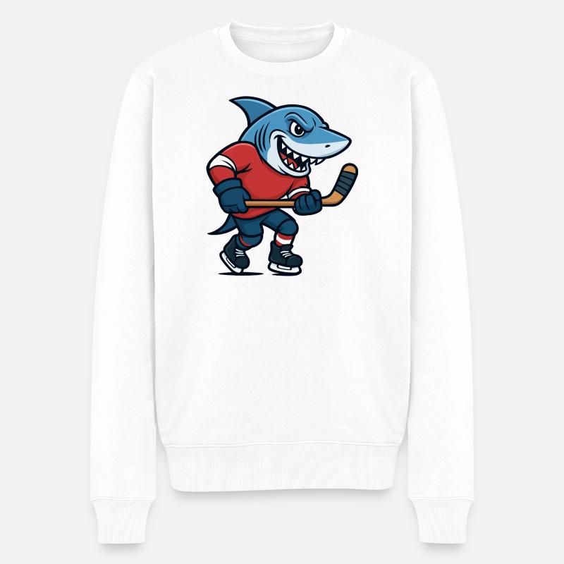 Haie Hockeyheld im Trikot - Männer Premium Bio Pullover - Weiß