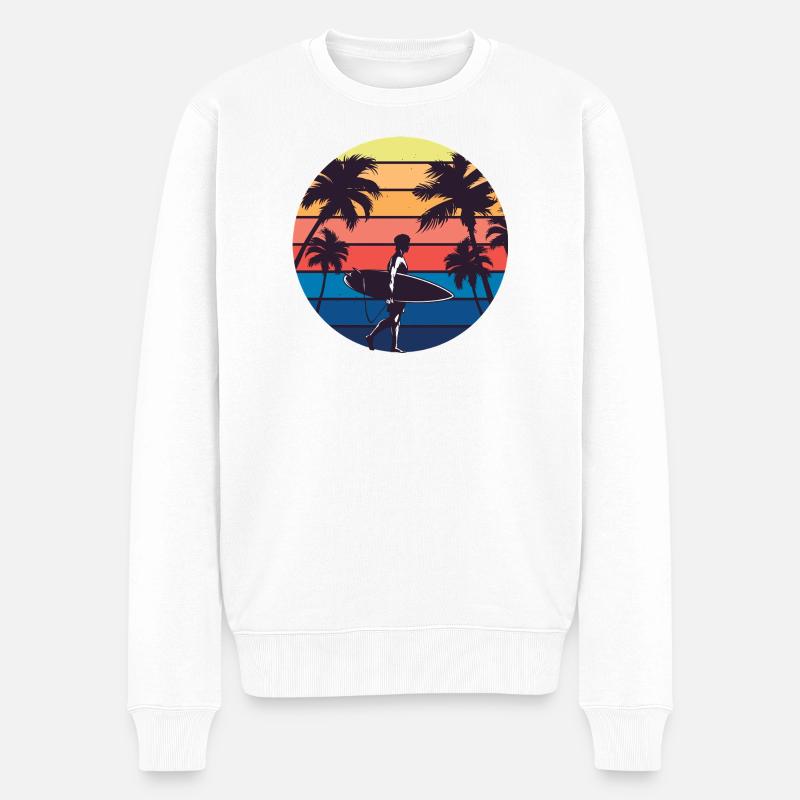 Silhouette du Surfeur Couchant de Soleil - Pull Premium bio Homme - blanc