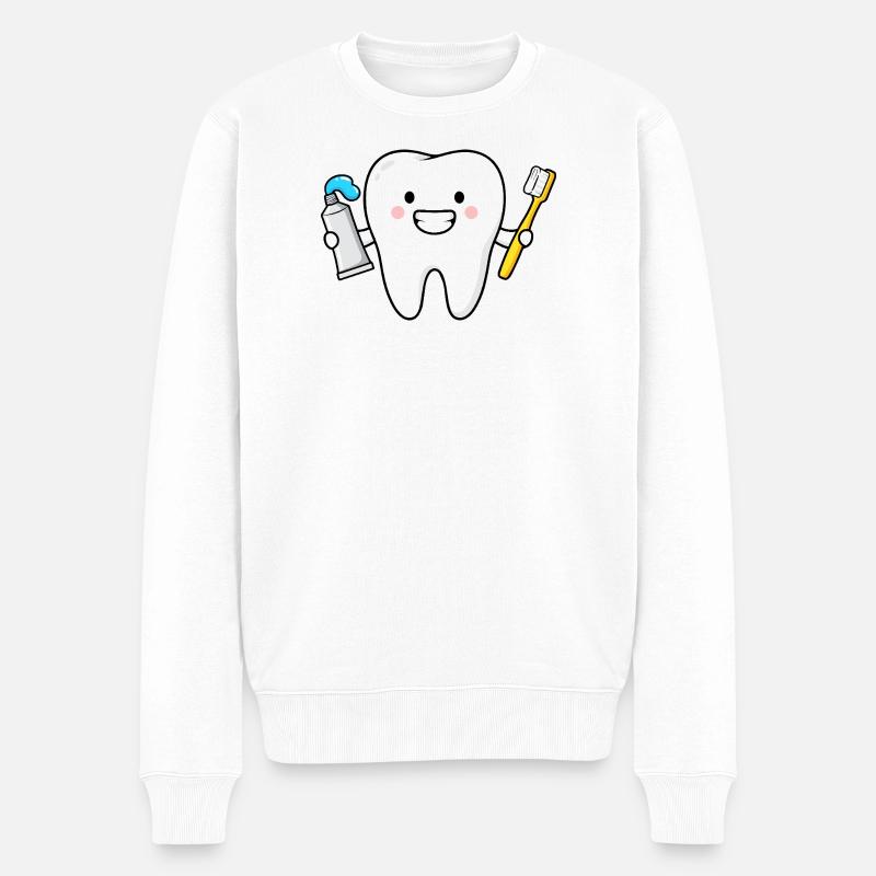 Dent mignonne avec brosse à dents - Pull Premium bio Homme - blanc