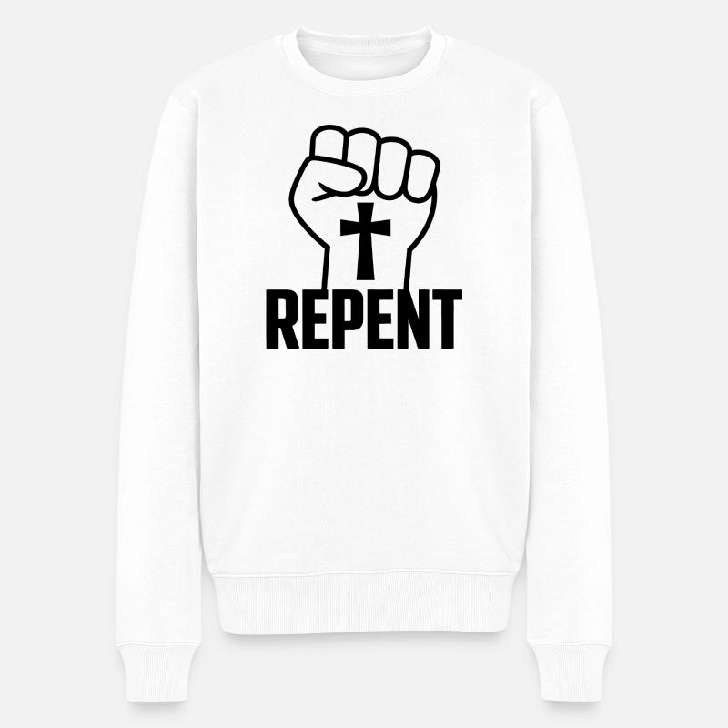 Repentir - Logo du Christianisme Saint - Pull Premium bio Homme - blanc