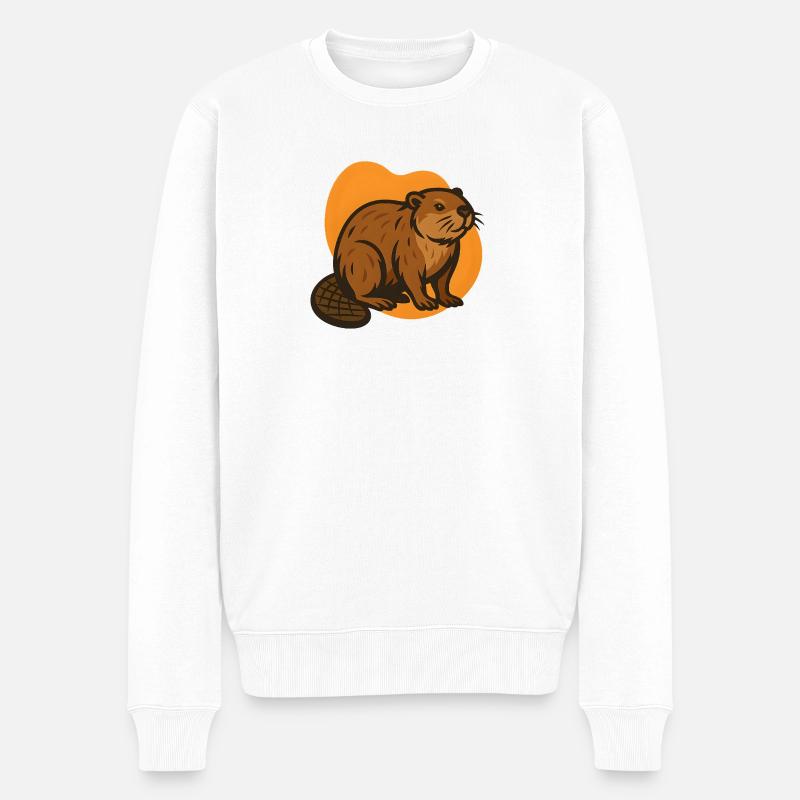 Castor sur fond orange - Pull Premium bio Homme - blanc