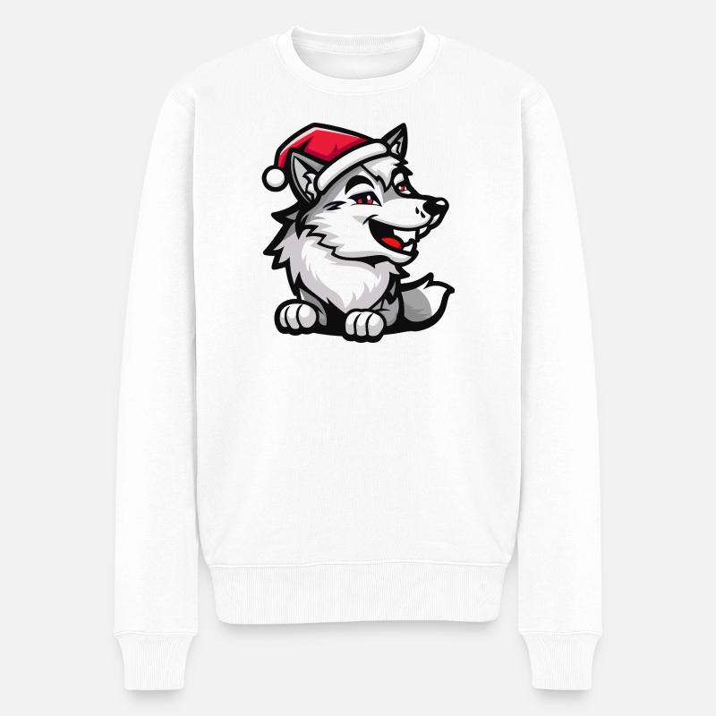 Wolf Weihnachten - Männer Premium Bio Pullover - Weiß