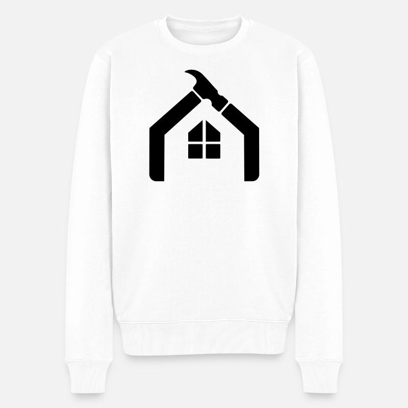 Handwerker Hausmeister Logo – Hammer - Männer Premium Bio Pullover - Weiß