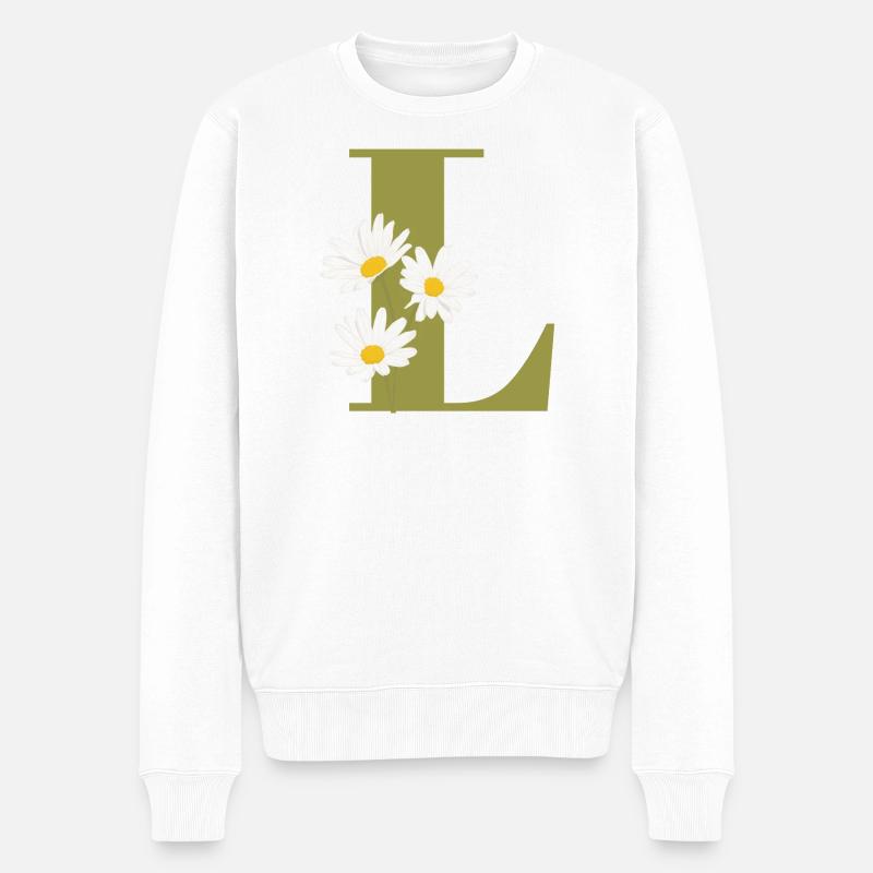 Buchstabe l Grüne Gänseblümchen - Männer Premium Bio Pullover - Weiß