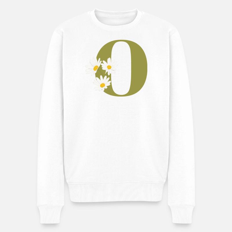 Buchstabe o Grüne Gänseblümchen - Männer Premium Bio Pullover - Weiß
