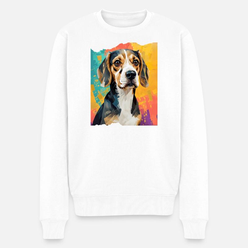 Geometrischer Beagle im Farbausbruch - Männer Premium Bio Pullover - Weiß
