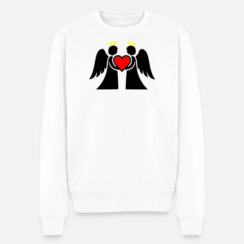 Engel Paar mit Herz Piktogramm - Männer Premium Bio Pullover - Weiß