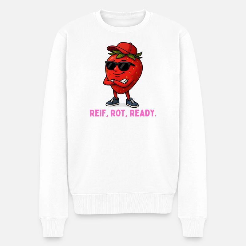 Reif Rot Ready Erdbeere-Maskottchen - Männer Premium Bio Pullover - Weiß