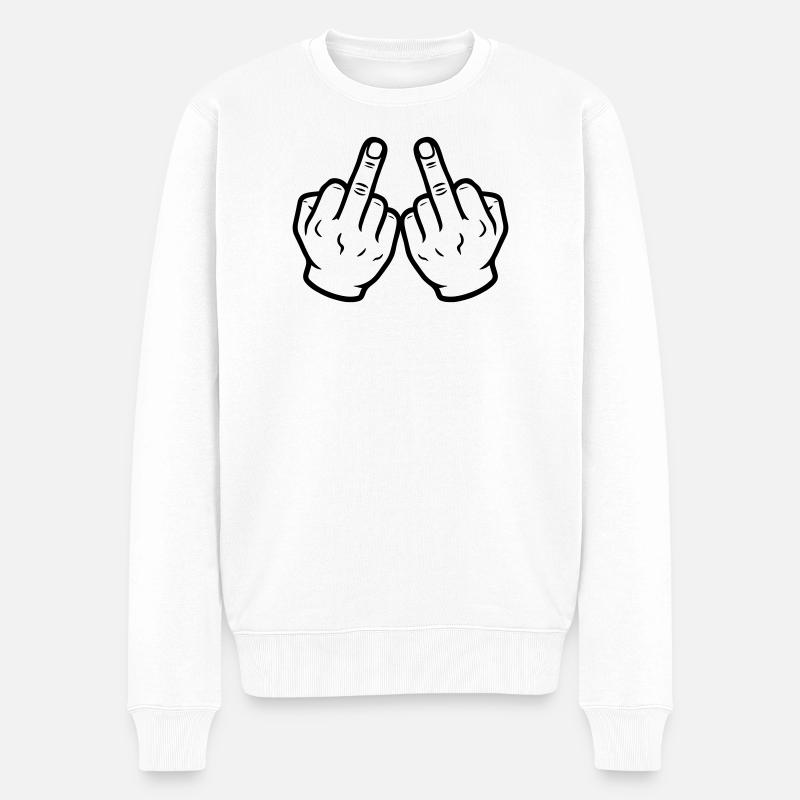 Hand Mittelfinger Frech - Männer Premium Bio Pullover - Weiß