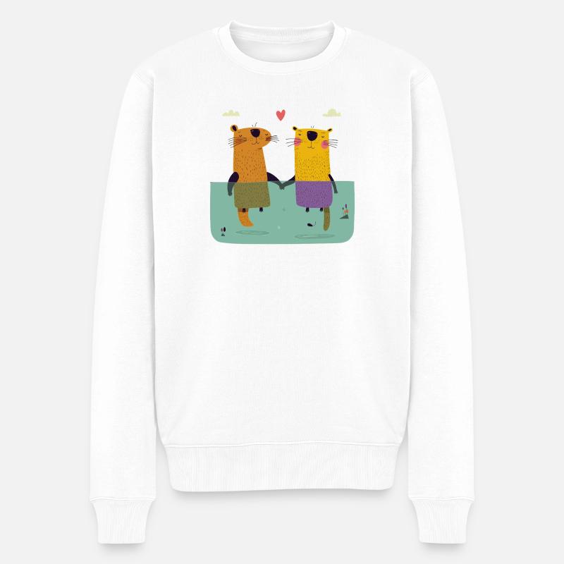 Zwei verliebte Otter - Männer Premium Bio Pullover - Weiß