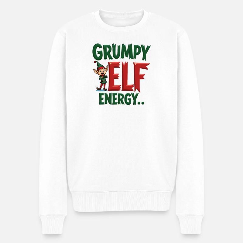 Grumpy Elf Energy Mürrischer Wichtel - Männer Premium Bio Pullover - Weiß