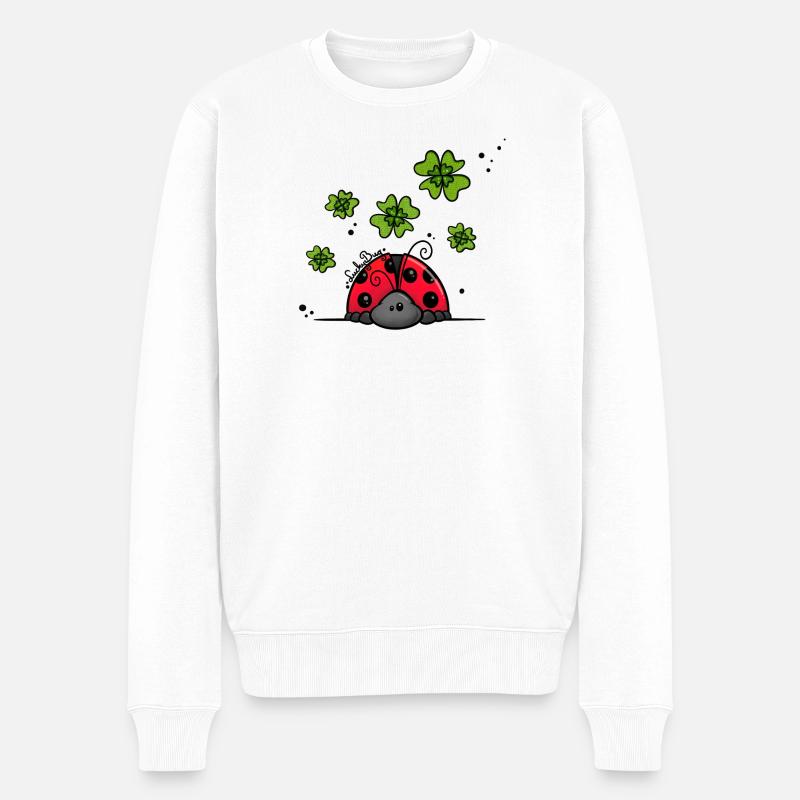 Marienkäfer mit Glücksklee - Männer Premium Bio Pullover - Weiß