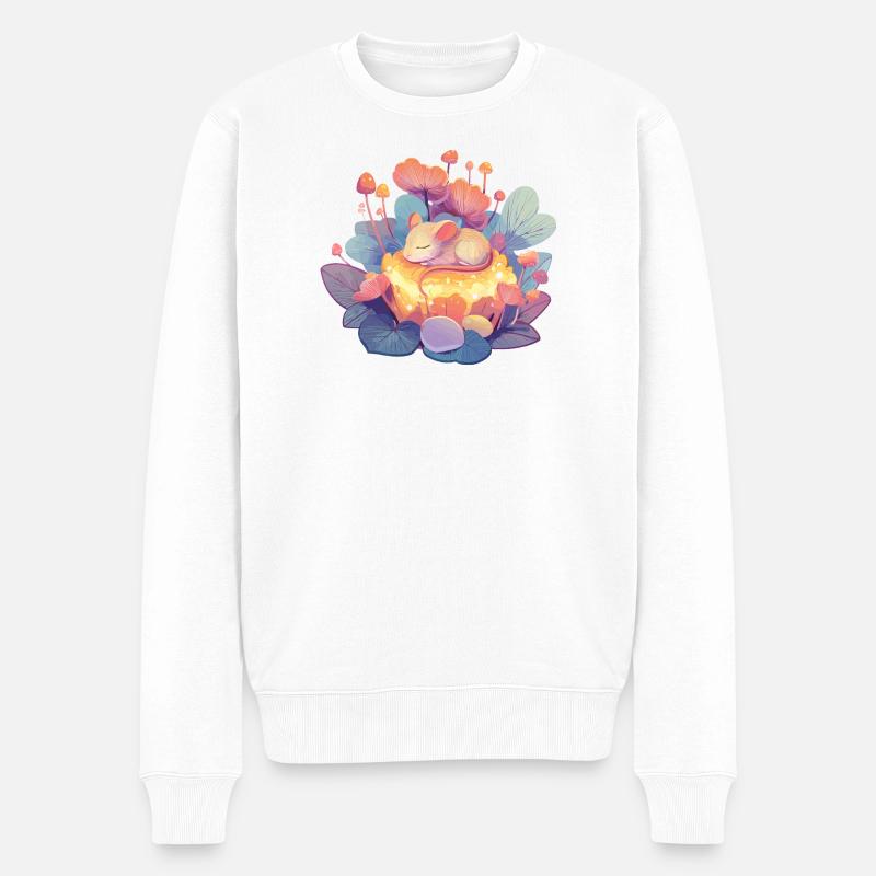 Schläfrige Maus im Honigwald - Männer Premium Bio Pullover - Weiß