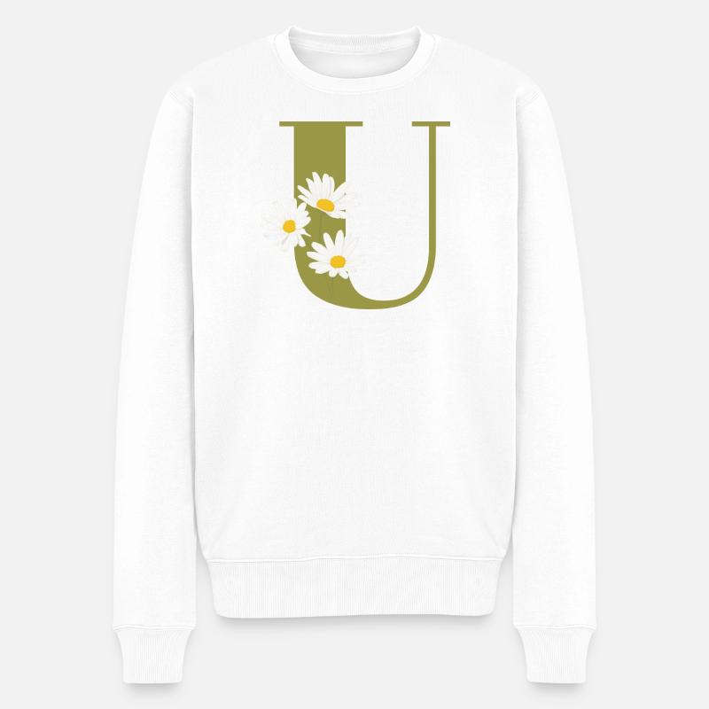 Grüne Gänseblümchen u Buchstabe - Männer Premium Bio Pullover - Weiß