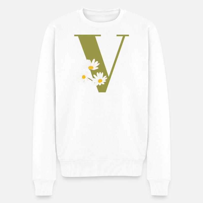 Buchstabe v grüne Gänseblümchen - Männer Premium Bio Pullover - Weiß
