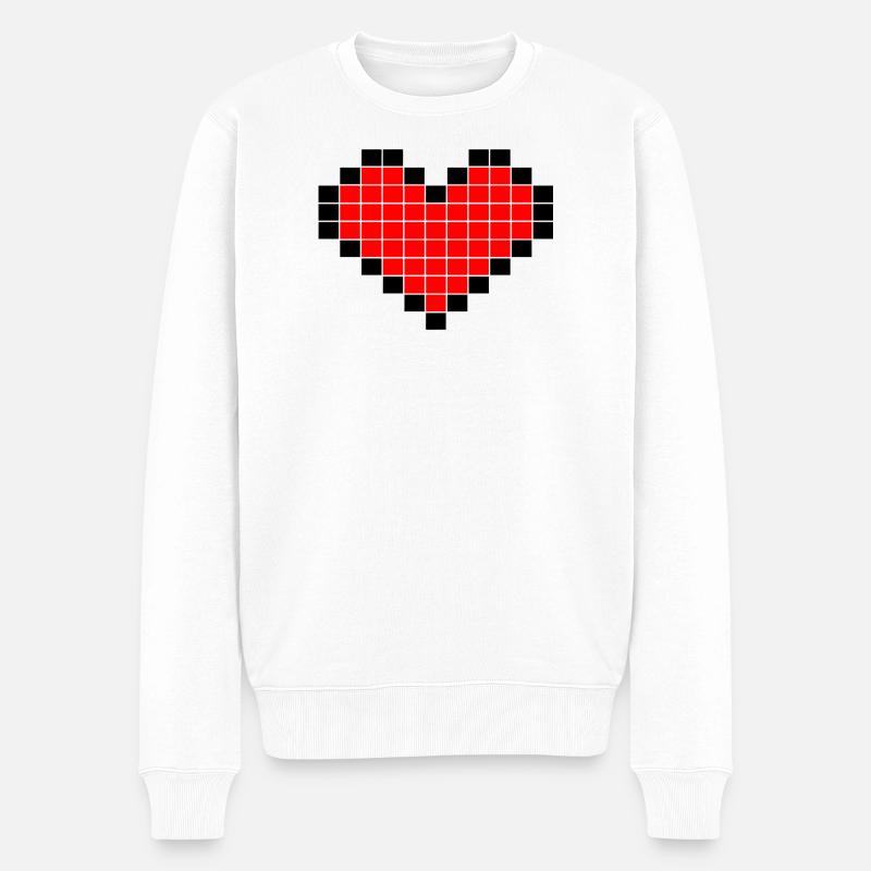 Pixel-Art-Herz - Männer Premium Bio Pullover - Weiß