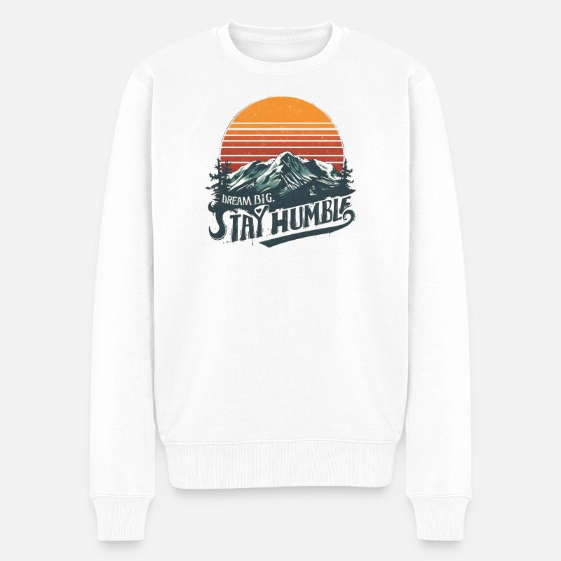 Rêve grand Reste Humble Mountain - Pull Premium bio Homme - blanc