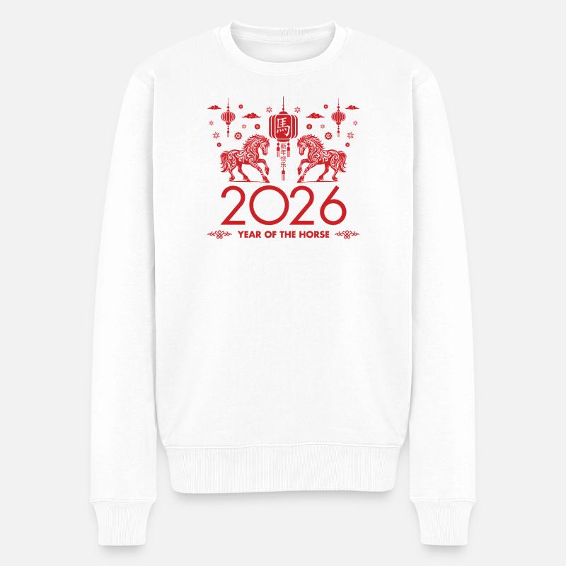 Chinesisches Neujahr des Pferdes 2026 - Männer Premium Bio Pullover - Weiß