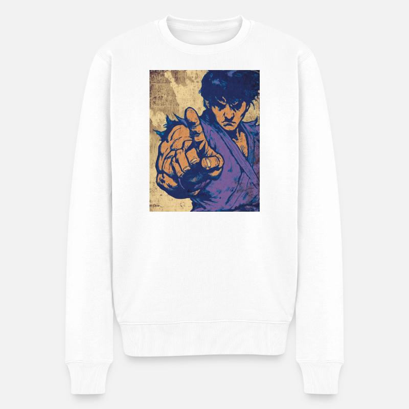 Kampfheld im Pop Art Blau - Männer Premium Bio Pullover - Weiß