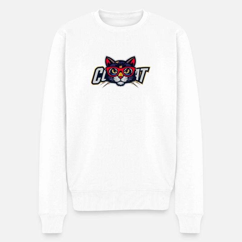 Katze mit rotem Brillenlogo - Männer Premium Bio Pullover - Weiß
