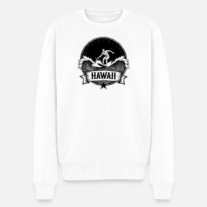 Hawaii Surfer Surfer sur Pacific Wave - Pull Premium bio Homme - blanc