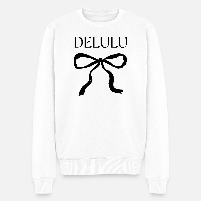 Delulu Spruch mit Schleife - Männer Premium Bio Pullover - Weiß
