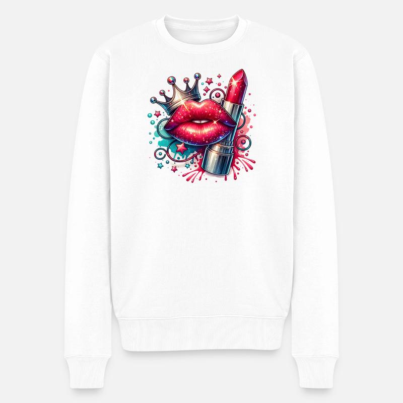 Mädchenkram Glamour Königin Lippenstift - Männer Premium Bio Pullover - Weiß