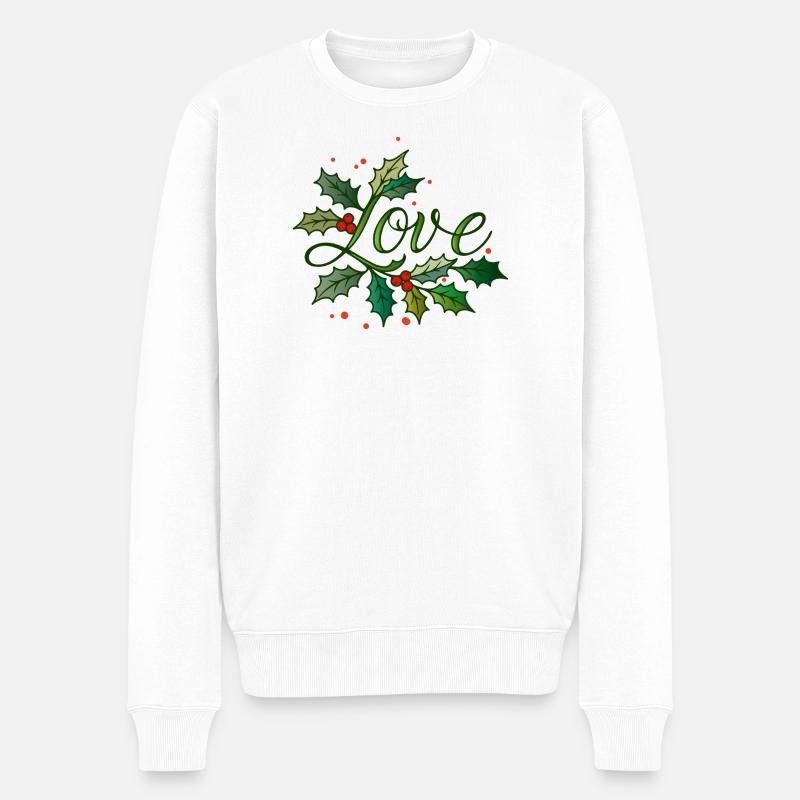 Lettrage d’amour avec houx de Noël - Pull Premium bio Homme - blanc
