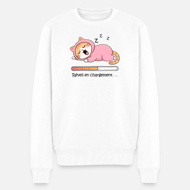 Aufladen des Katzenweckers - Männer Premium Bio Pullover - Weiß