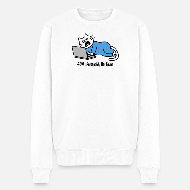 404: Persönlichkeit nicht gefunden, Katzenzeichnung - Männer Premium Bio Pullover - Weiß