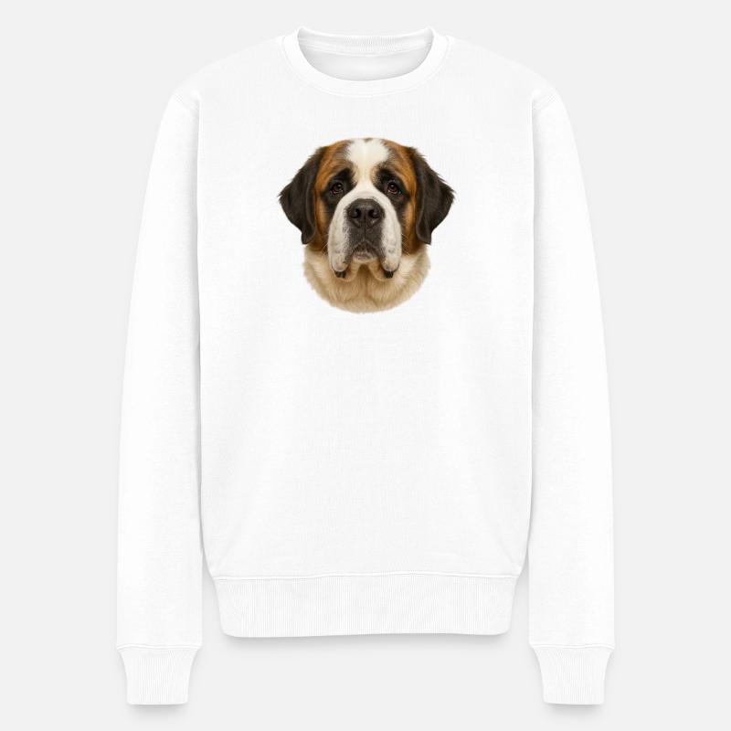 Bernhardiner Kopfporträt Druck - Männer Premium Bio Pullover - Weiß
