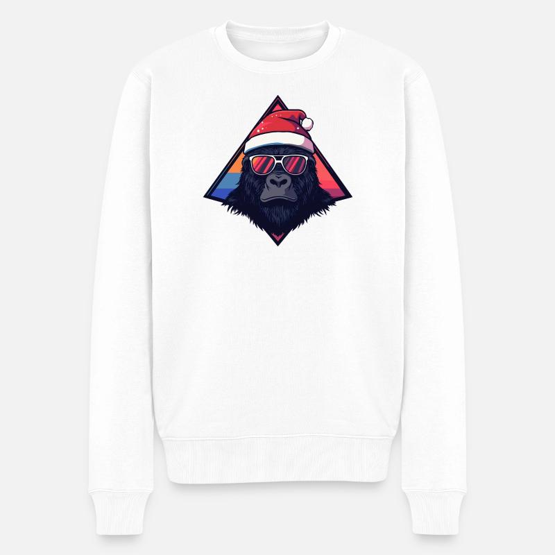 Gorilla Santa Neon Triangle - Männer Premium Bio Pullover - Weiß