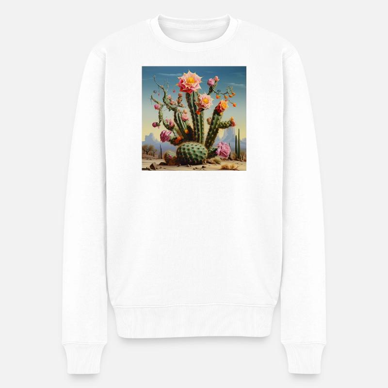 Wüstenkaktus mit Rosenblüte - Männer Premium Bio Pullover - Weiß