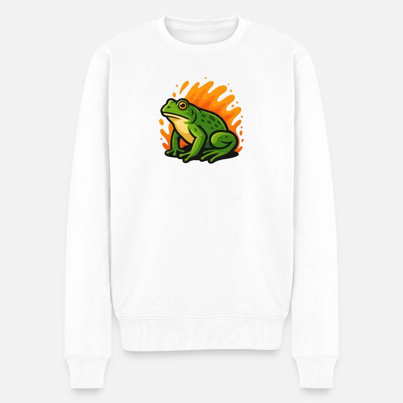 Flammender grüner Goliath-Frosch - Männer Premium Bio Pullover - Weiß