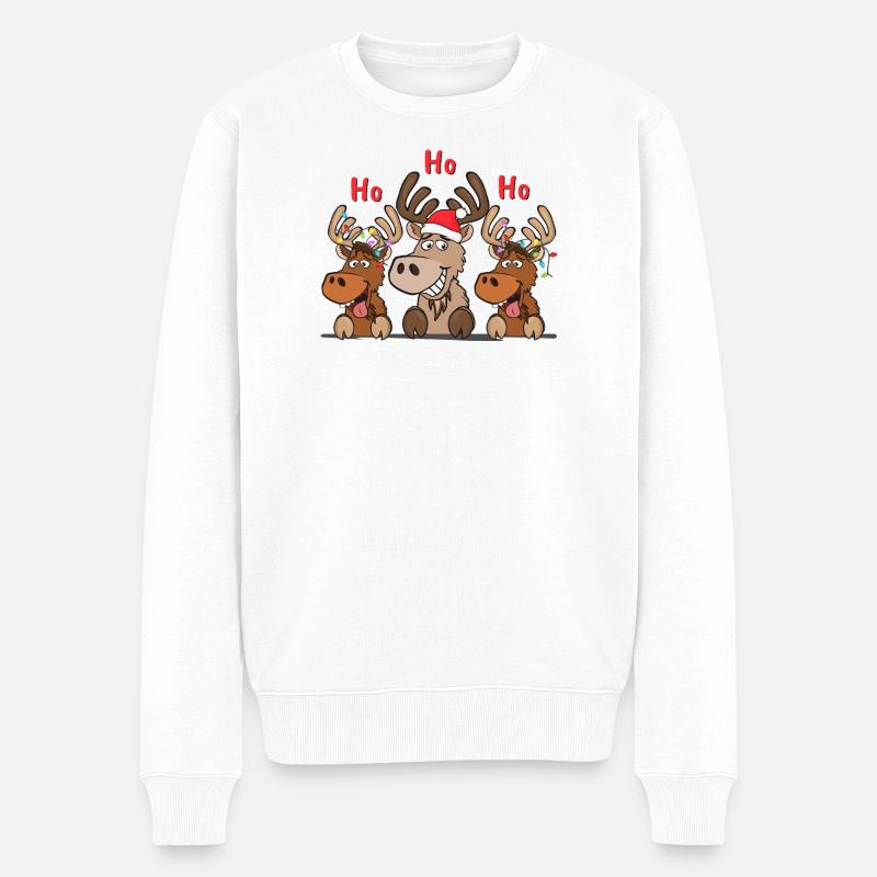 Coole Rentiere Trio Ho Ho Ho Weihnachten - Männer Premium Bio Pullover - Weiß